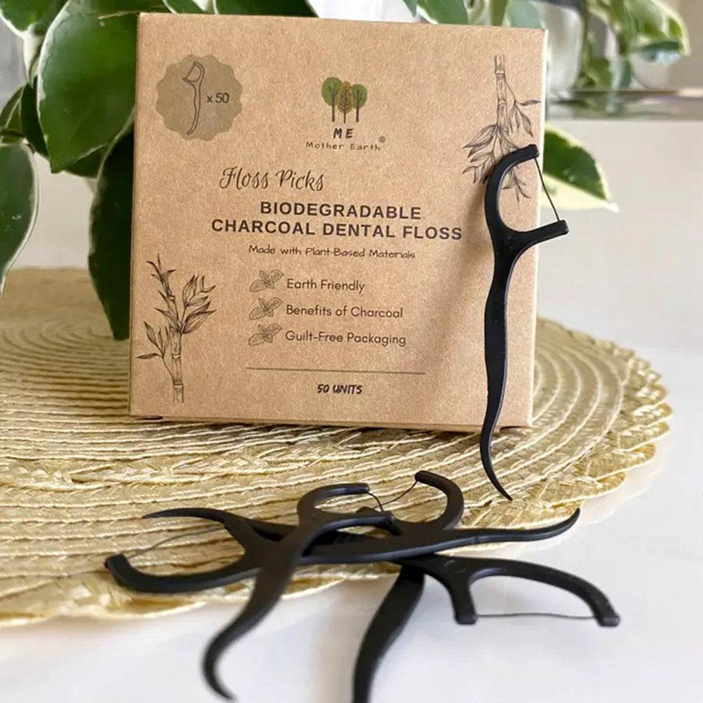 Biodegradable Charcoal Dental Floss Picks