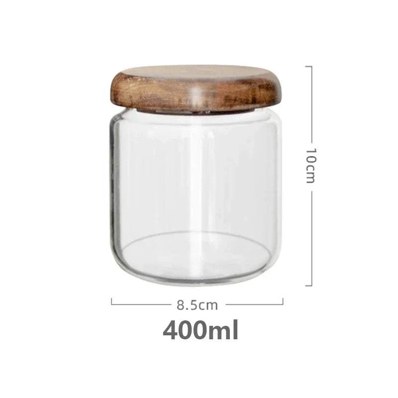 Acacia Wood Lid Glass Food Storage Container - Elegant and Functional Kitchen Jar