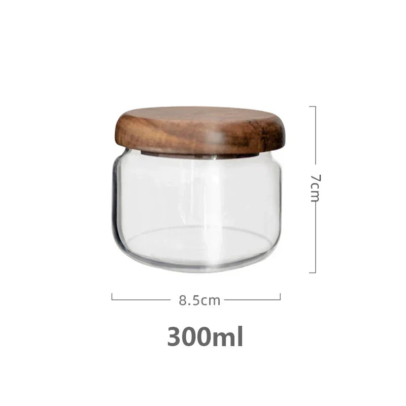 Acacia Wood Lid Glass Food Storage Container - Elegant and Functional Kitchen Jar