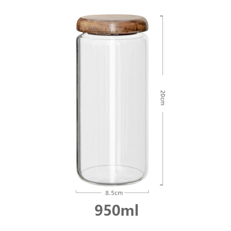 Acacia Wood Lid Glass Food Storage Container - Elegant and Functional Kitchen Jar