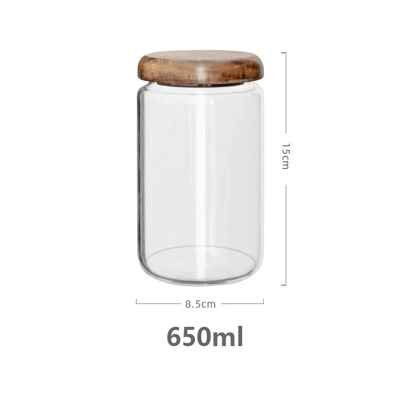 Acacia Wood Lid Glass Food Storage Container - Elegant and Functional Kitchen Jar