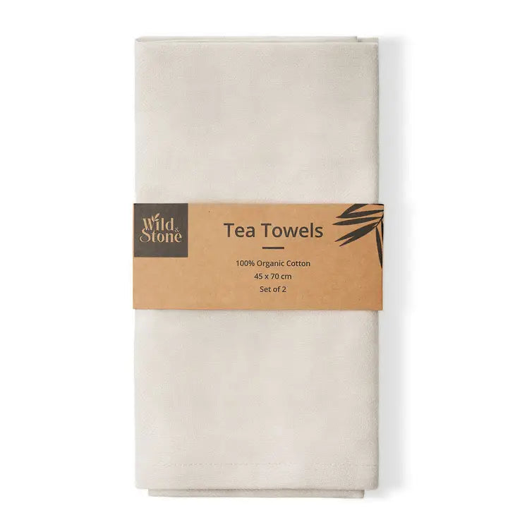 Organic Cotton Tea Towel – Herringbone Weave | Absorbent, Plastic-Free Kitchen Towel