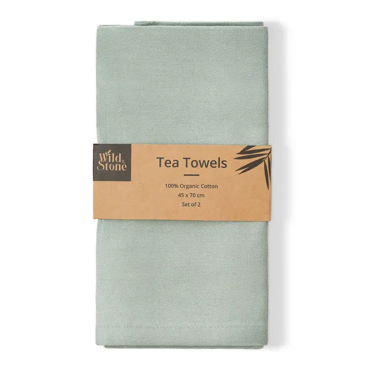 Organic Cotton Tea Towel – Herringbone Weave | Absorbent, Plastic-Free Kitchen Towel