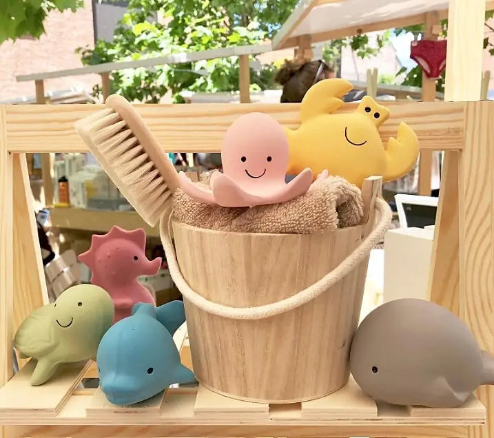 Natural Organic Rubber Teether, Rattle & Bath Toy - Octopus